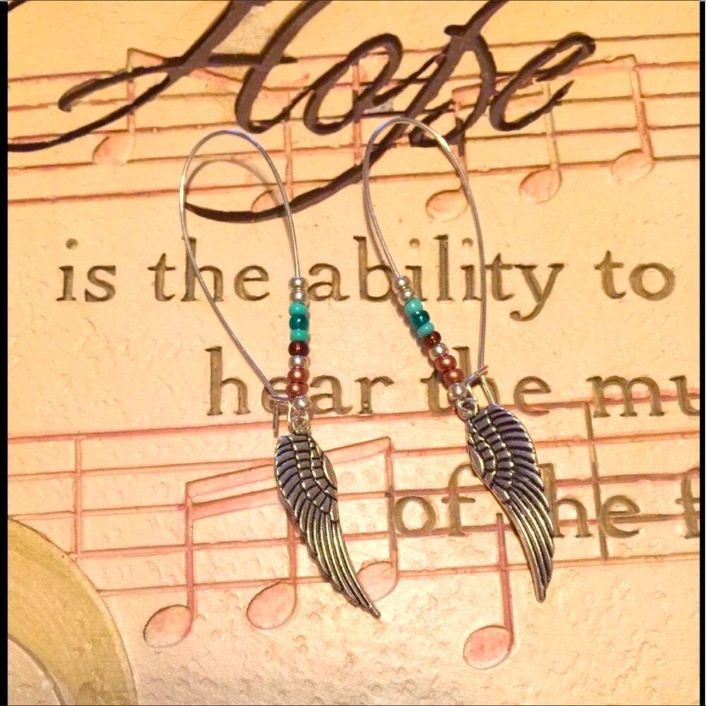 WINGS EARRINGS on BIG BOHO HIPPIE WIRES W/ BEADS